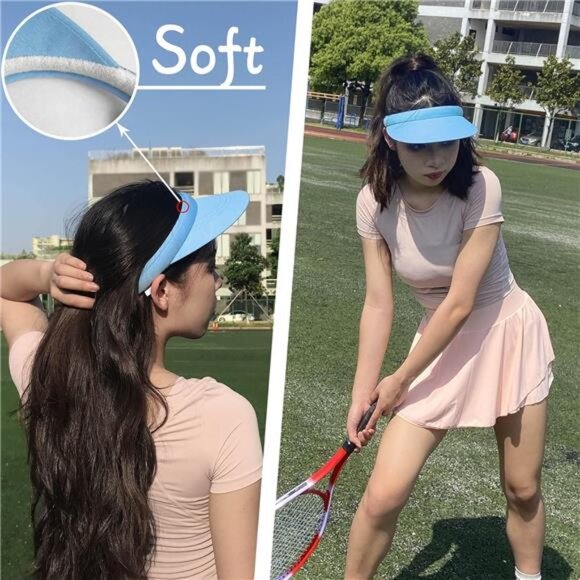 2 Pack Visor Women Men Sun Hat Clip On Visors Adjustable Sport Wide Brim Cap - Picture 4 of 6